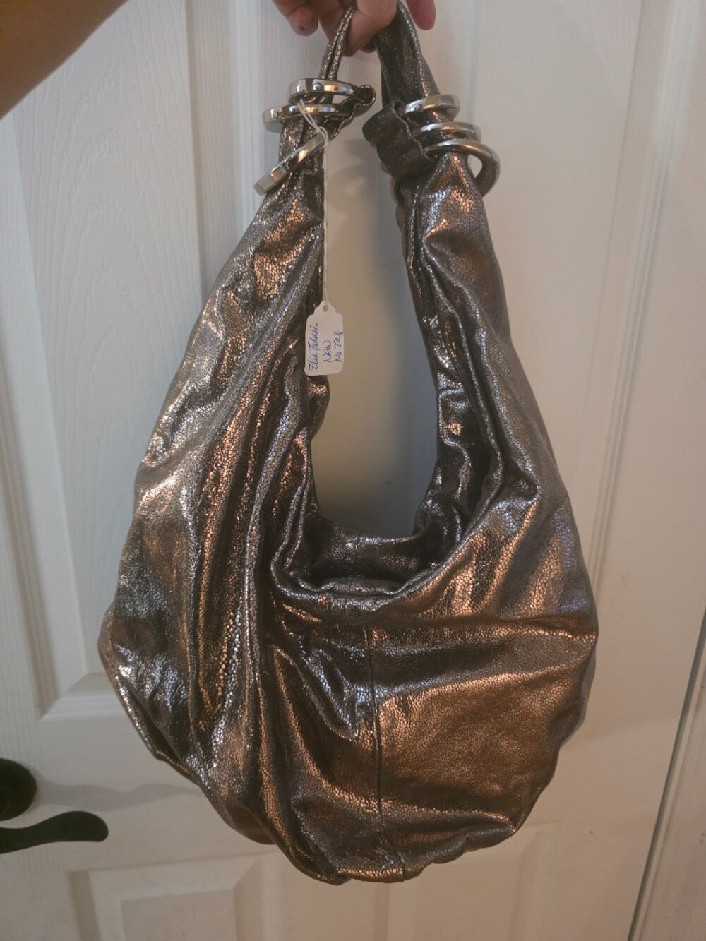 Elie Tahari Metallic Pewter Hobo Bag - Picture 4 of 10